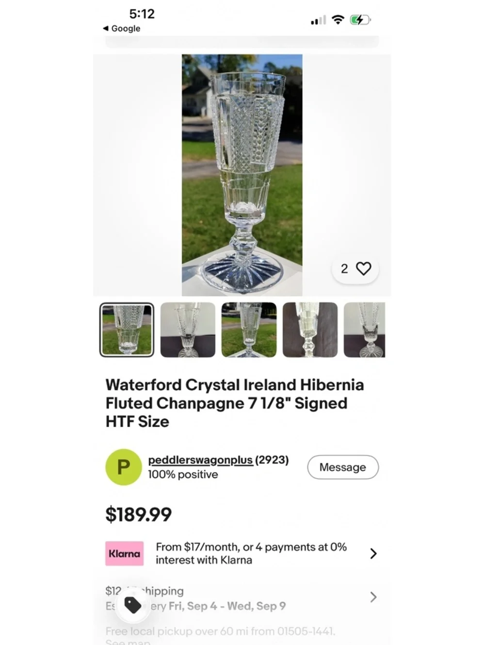 Waterford Crystal Ireland Hibernia Fluted Champagne Glass